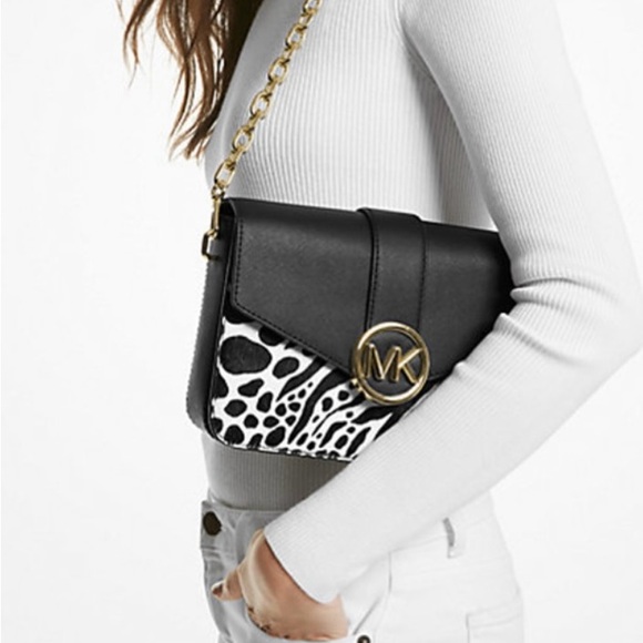 NWOT Michael Kors Carmen Calf Hair Shoulder Convertible Bag Black